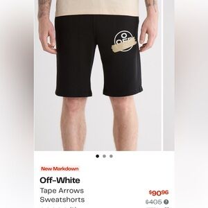 Off White Tape Arrows Sweat-Shorts Sz XL w MEASUREMENTS + 3 Pockets